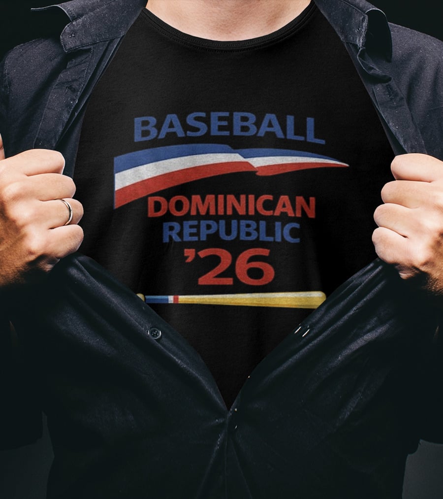Dominican Republic Baseball 2026 Flag And Bat T-Shirt