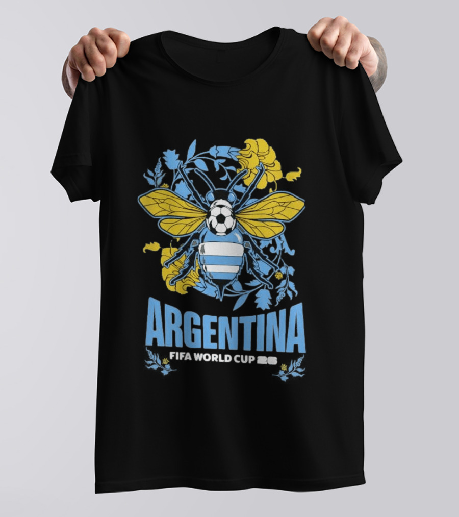 Argentina FIFA World Cup 26 Bee Soccer Ball Wings Floral T-Shirt