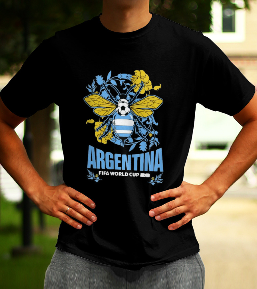 Argentina FIFA World Cup 26 Bee Soccer Ball Wings Floral T-Shirt