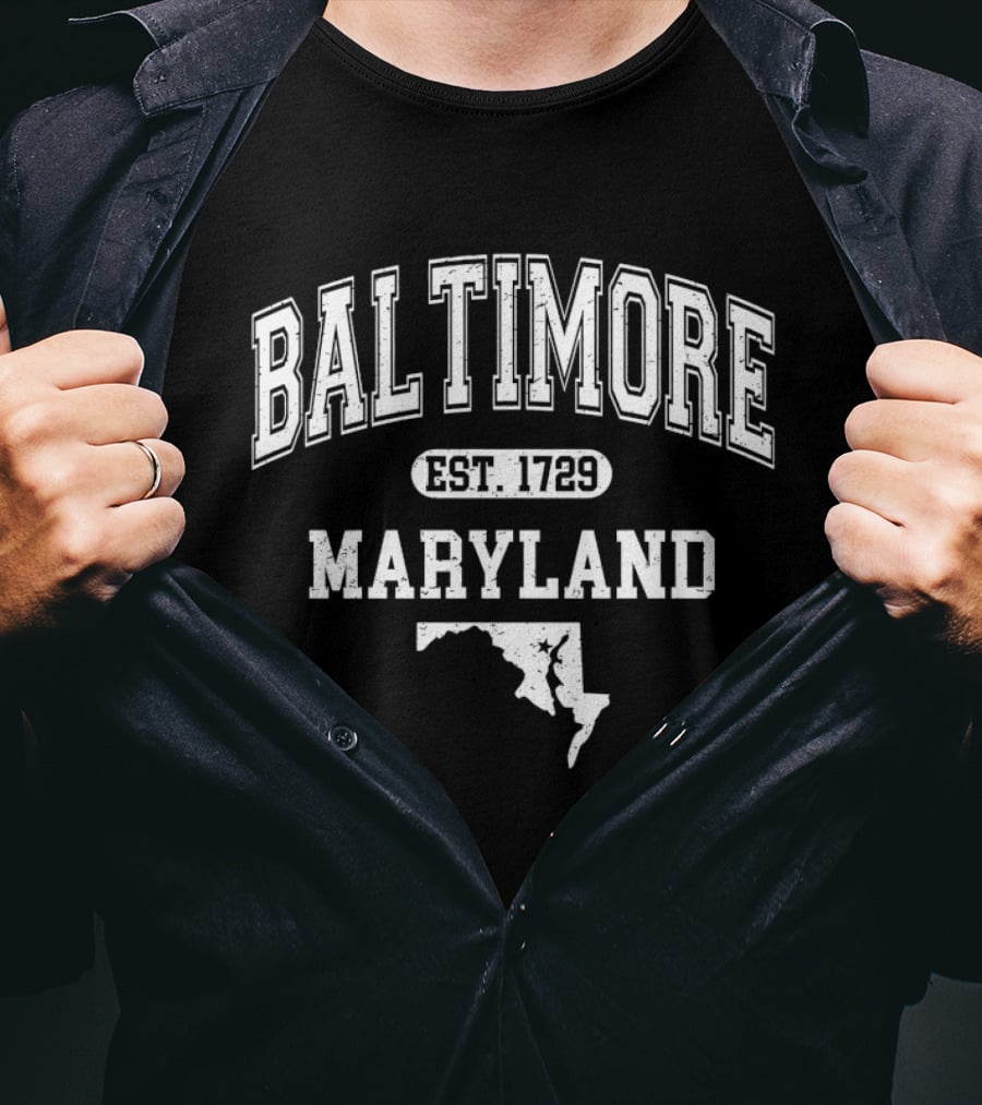 Baltimore Maryland EST 1729 Varsity Style With State T-Shirt