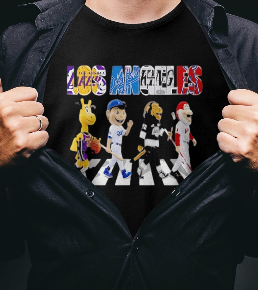 Los Angeles Lakers Dodgers Kings Angels Mascots Walking Abbey Road T-Shirt