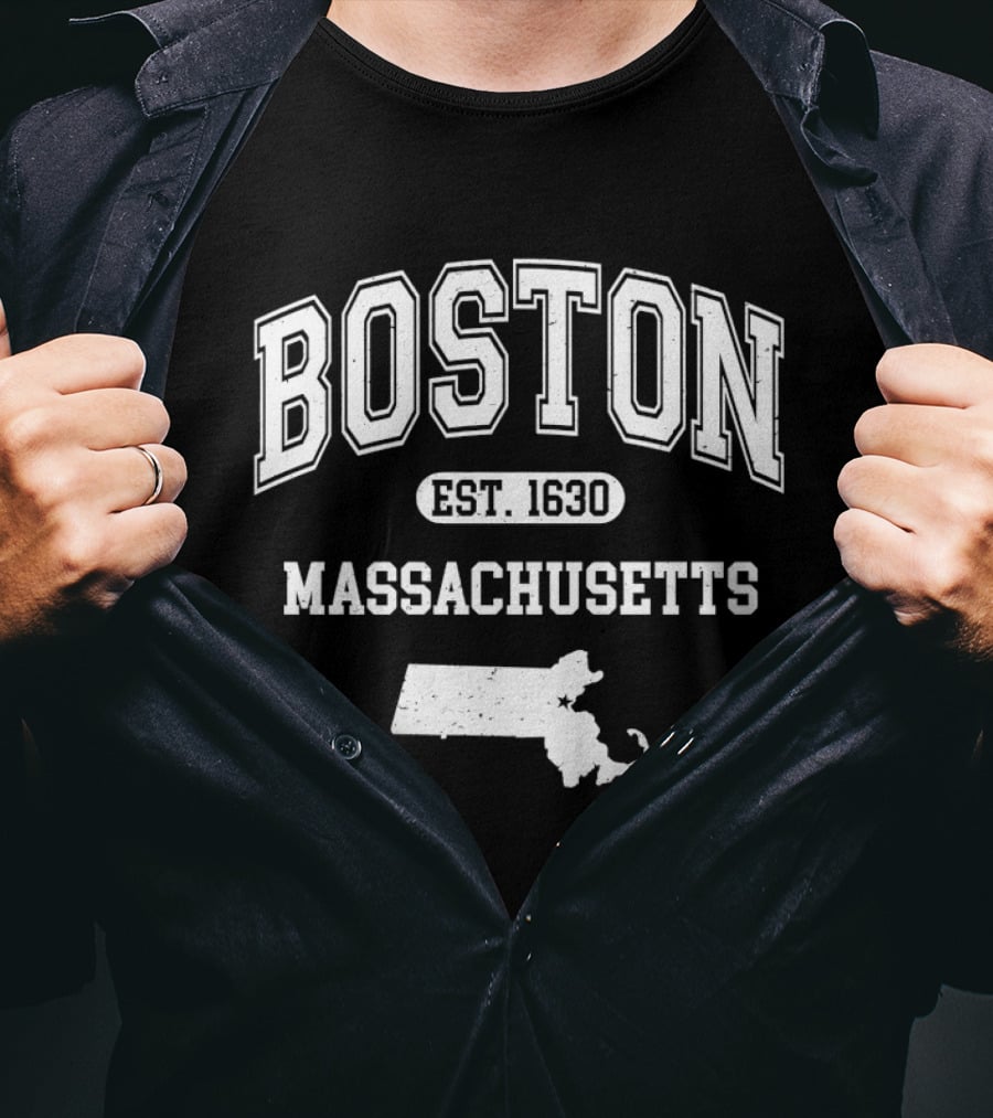 Boston Massachusetts Est 1630 Varsity With State T-Shirt
