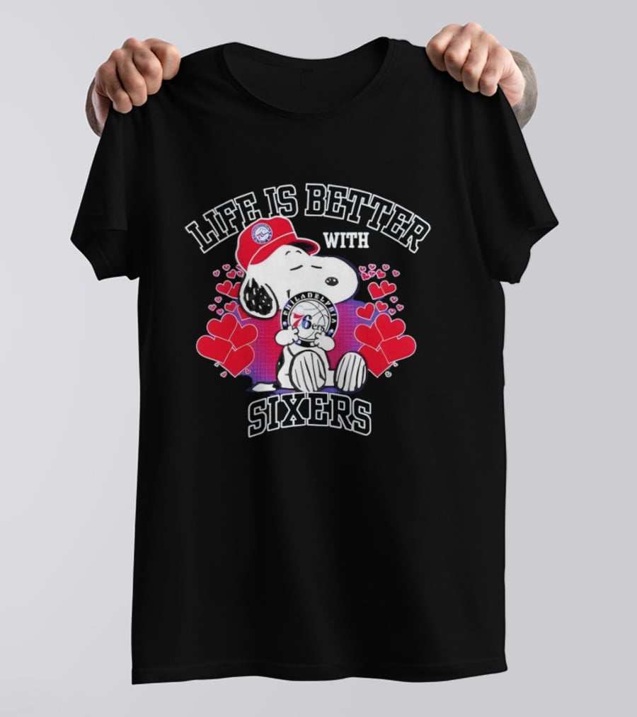 Life Is Better With Philadelphia 76ers Snoopy Hearts T-Shirt