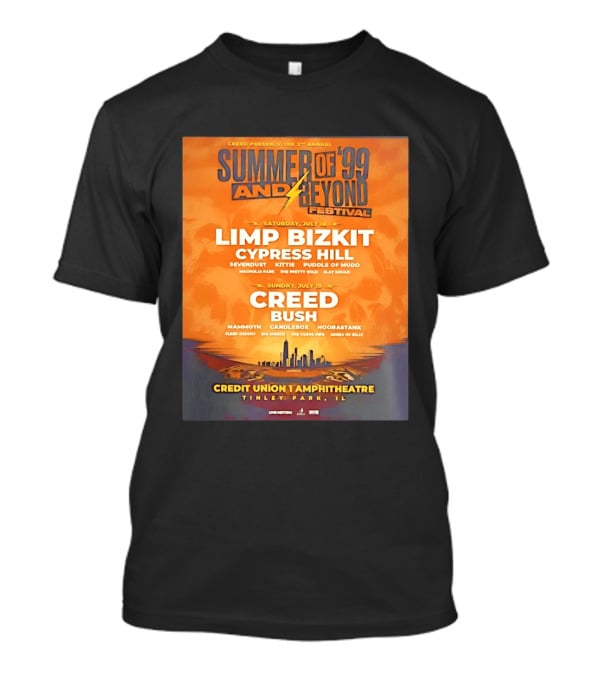 Creed Presents Summer Of '99 And Beyond Festival 2026 Full Lineup With Limp Bizkit And Creed At Credit Union Amphitheatre Tinley Park Illinois T-Shirt
