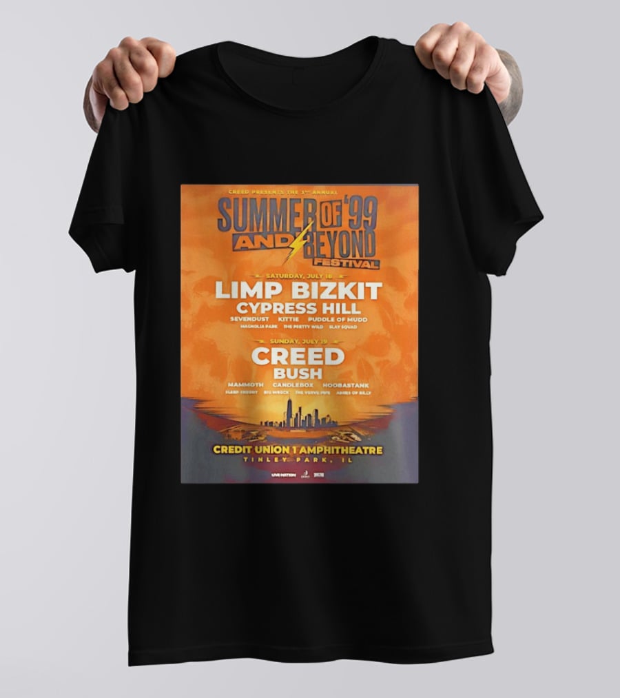 Creed Presents Summer Of '99 And Beyond Festival 2026 Full Lineup With Limp Bizkit And Creed At Credit Union Amphitheatre Tinley Park Illinois T-Shirt