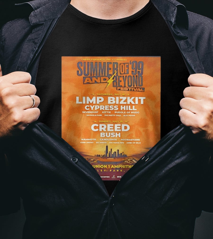 Creed Presents Summer Of '99 And Beyond Festival 2026 Full Lineup With Limp Bizkit And Creed At Credit Union Amphitheatre Tinley Park Illinois T-Shirt