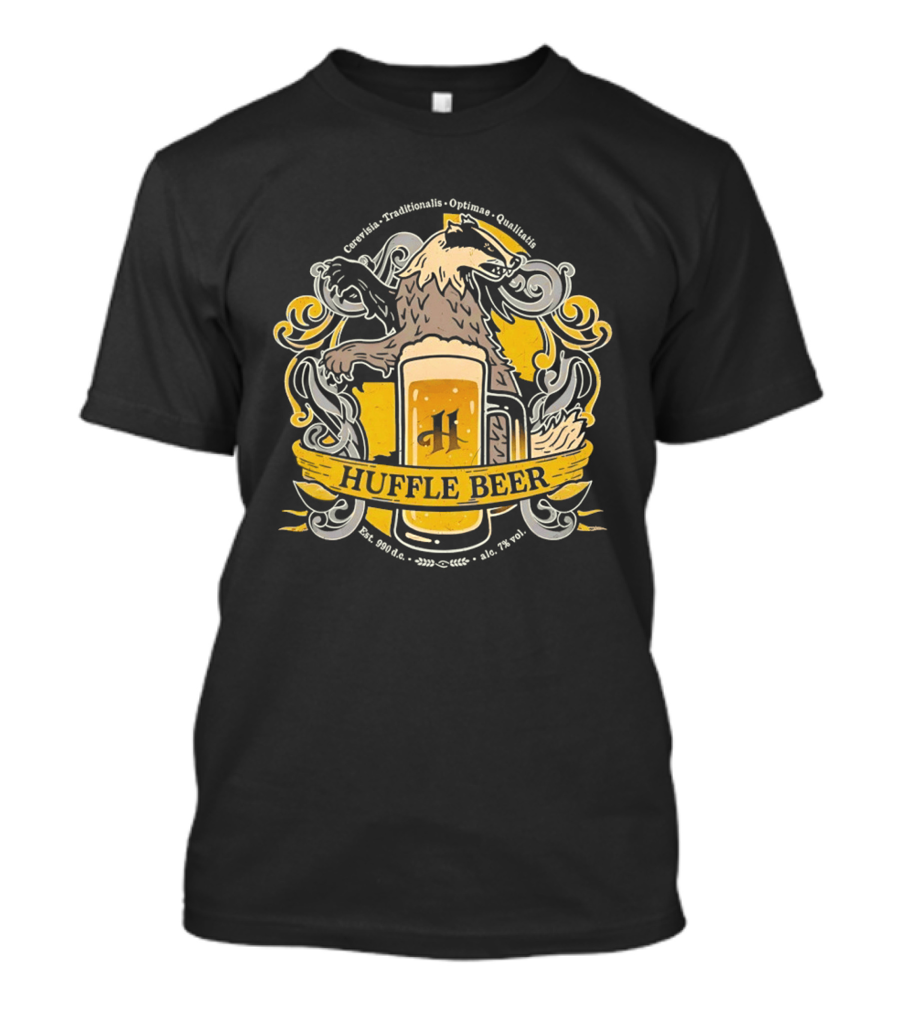 Huffle Beer Cerevisia Traditionalis Optimae Qualitatis 990 D C Badge With And Badger T-Shirt