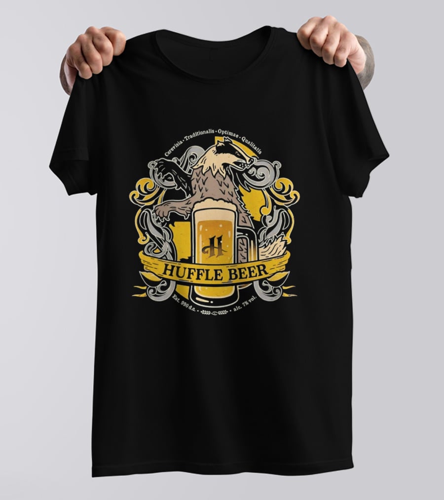 Huffle Beer Cerevisia Traditionalis Optimae Qualitatis 990 D C Badge With And Badger T-Shirt