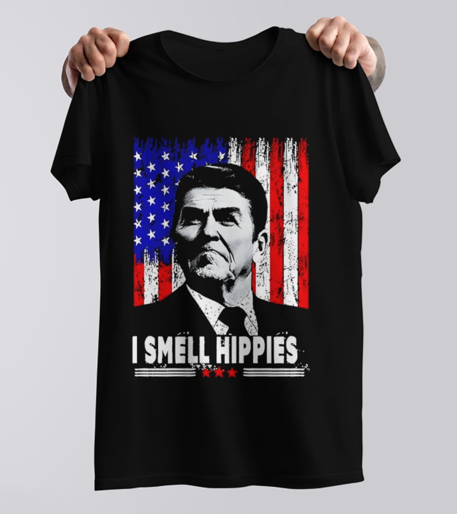 I Smell Hippies Reagan USA Flag Stars And Stripes T-Shirt