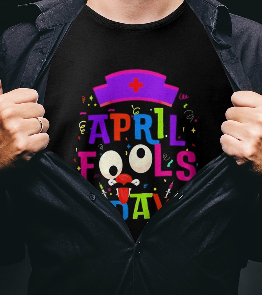 April Fools Day Nurse Hat With Colorful Confetti And Googly Eyes T-Shirt