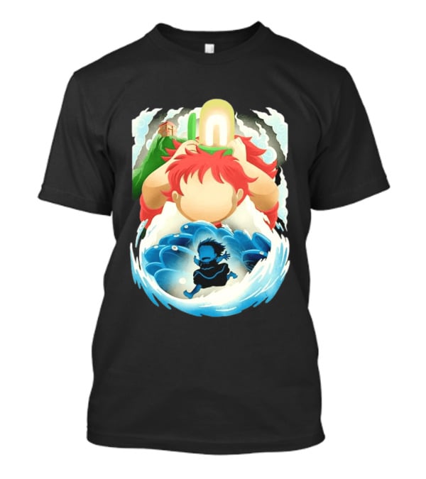 Ponyo Anime 2008 Little Fish Girl Bubble Adventure Scene T-Shirt