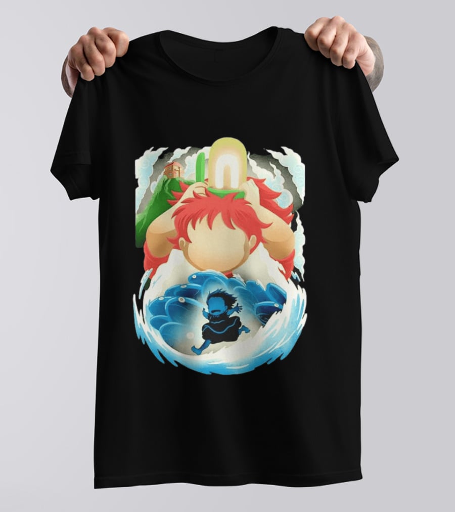 Ponyo Anime 2008 Little Fish Girl Bubble Adventure Scene T-Shirt