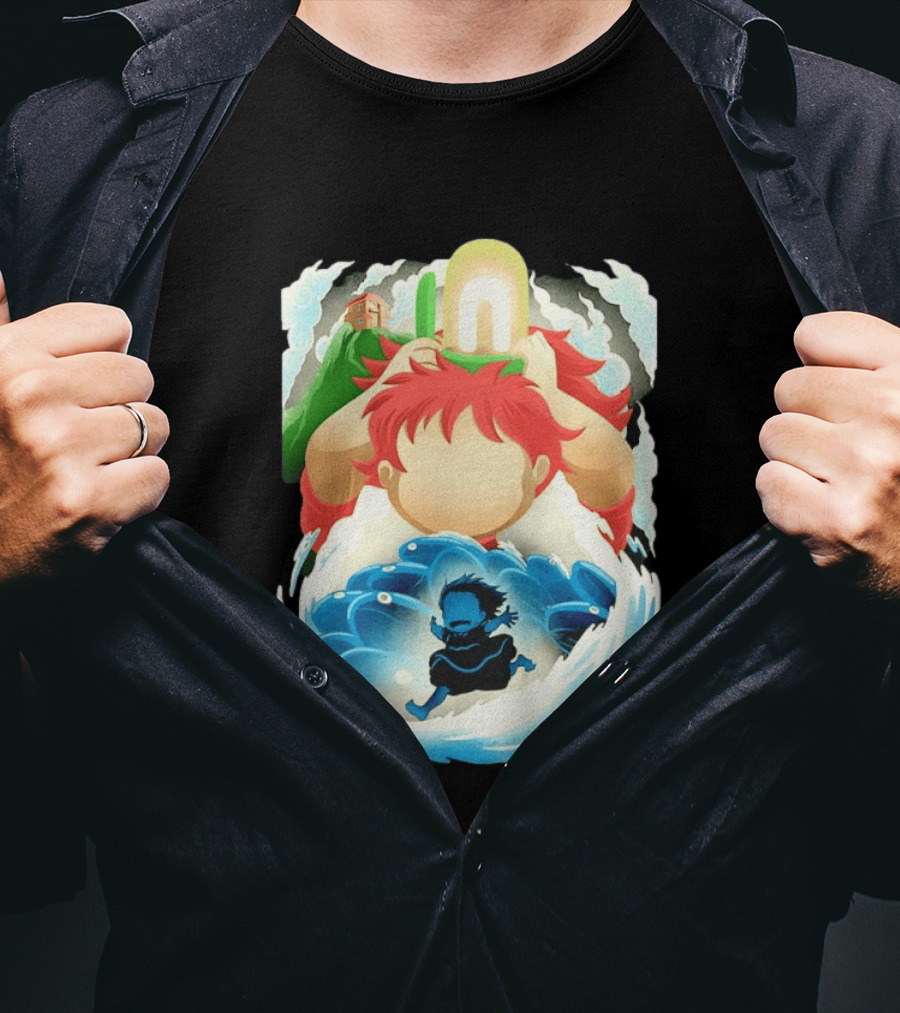 Ponyo Anime 2008 Little Fish Girl Bubble Adventure Scene T-Shirt