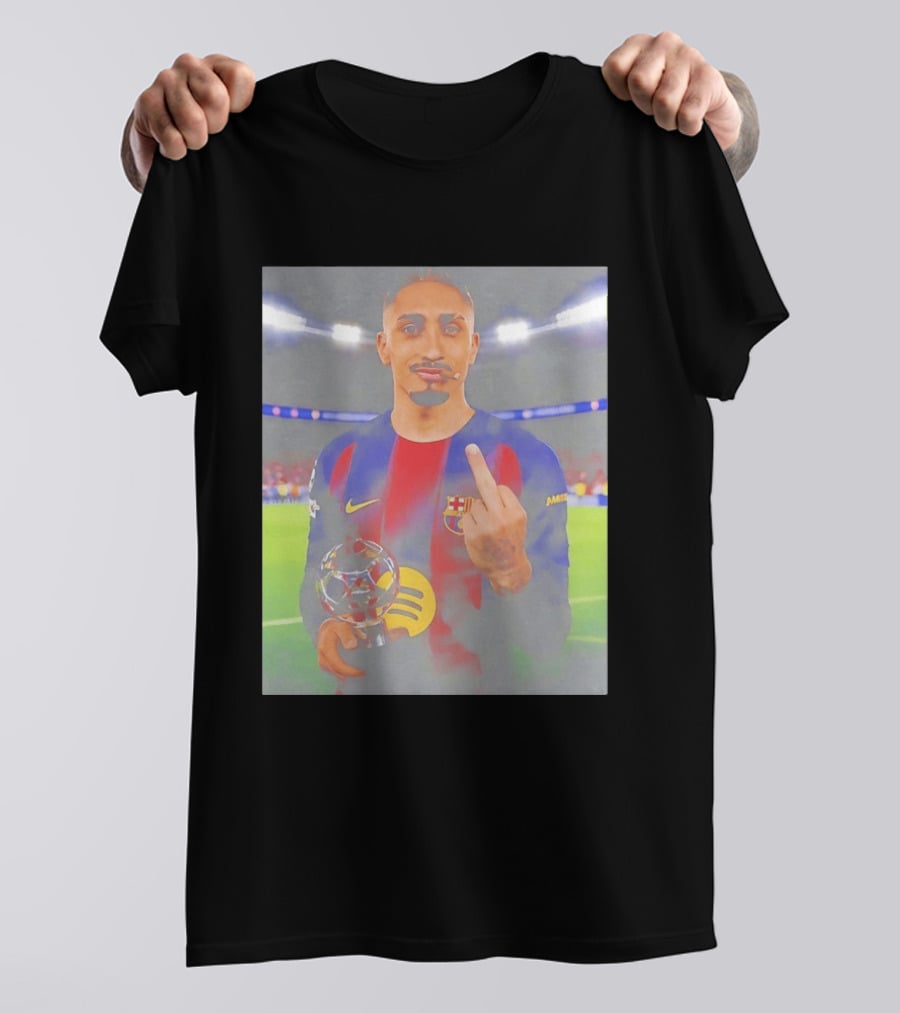 Raphinha Barcelona Middle Finger Gesture Soccer Stadium Scene T-Shirt