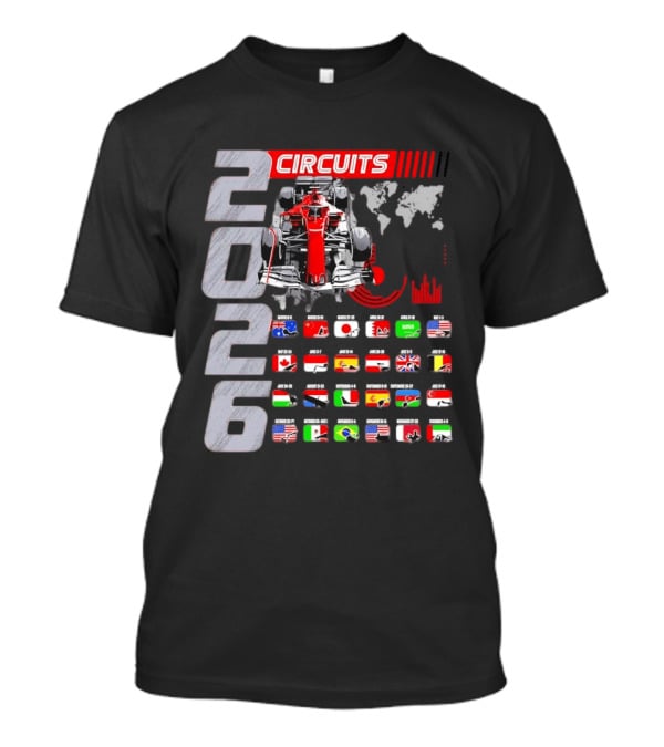 2026 Formula Racing Car Circuit Calendar With Country Flags T-Shirt