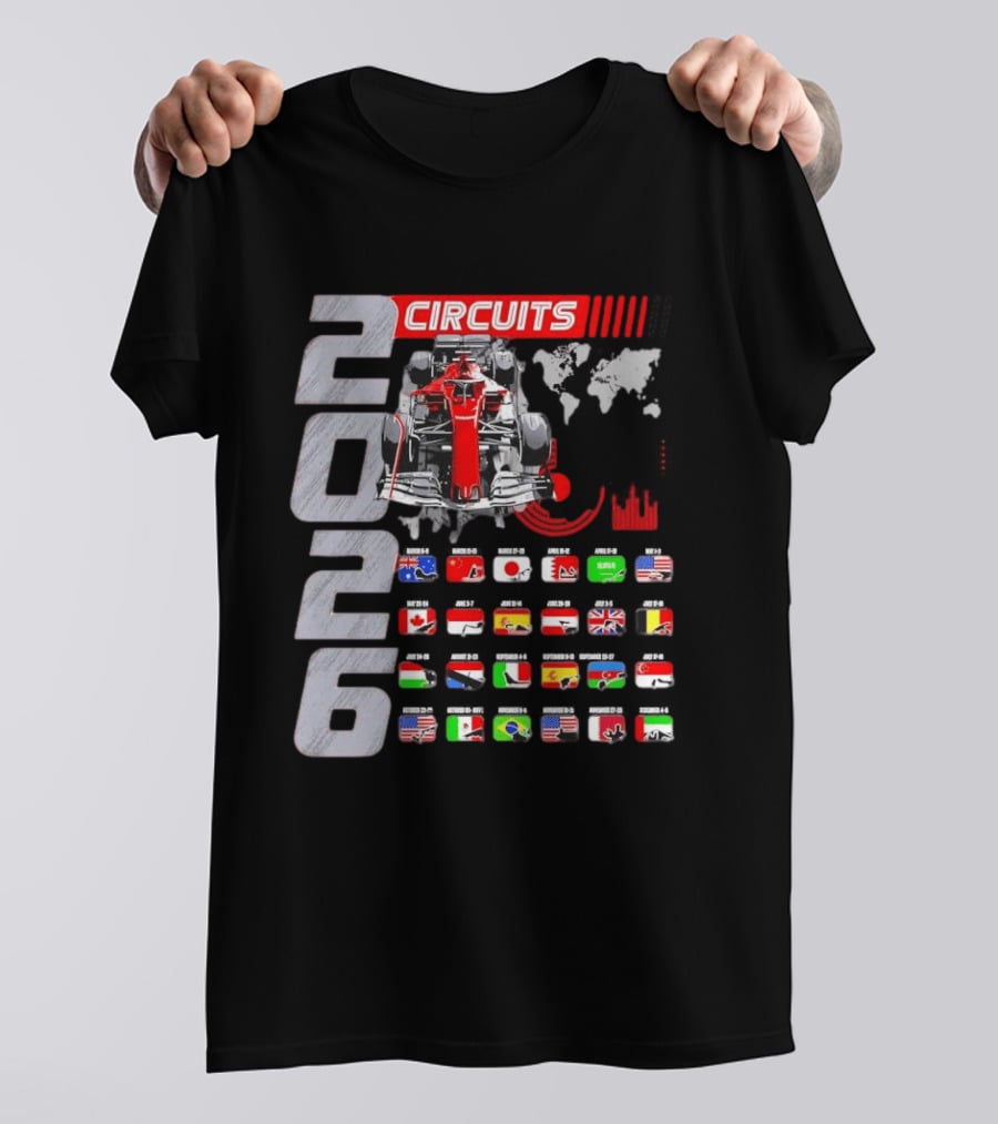 2026 Formula Racing Car Circuit Calendar With Country Flags T-Shirt