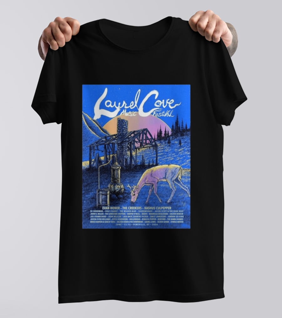 Laurel Cove Music Festival Pineville KY June 11 13 2026 Evan Honer The Creekers Kashus Culpepper T-Shirt
