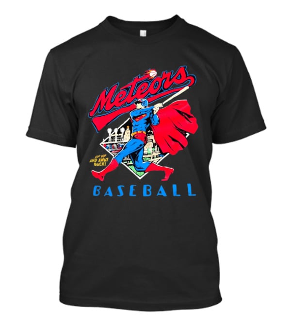 Meteors Baseball Superhero Swinging Bat Power City Stadium Iconic Comic T-Shirt