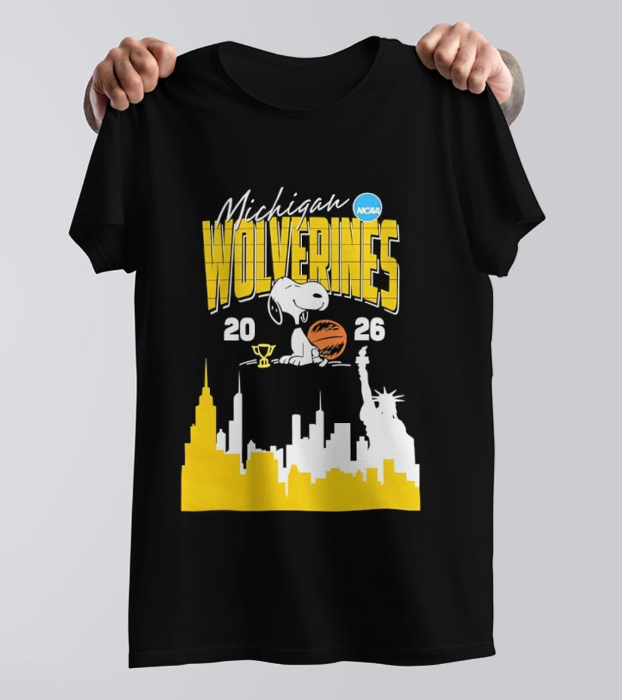 Michigan Wolverines NCAA Basketball Snoopy City Skyline 2026 T-Shirt