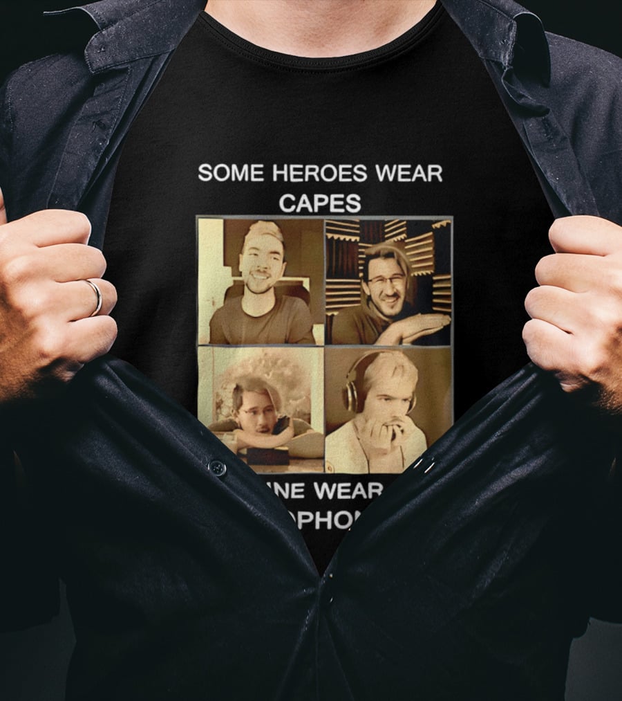 Some Heroes Wear Capes Mine Wear Headphones Retro Style Gamer T-Shirt