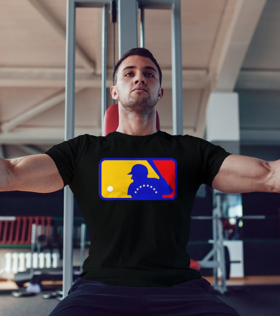 Venezuelan Baseball Player Silhouette With MLB Colors And Stars T-Shirt