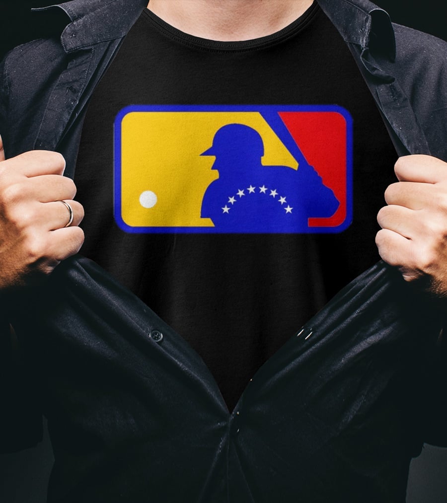 Venezuelan Baseball Player Silhouette With MLB Colors And Stars T-Shirt