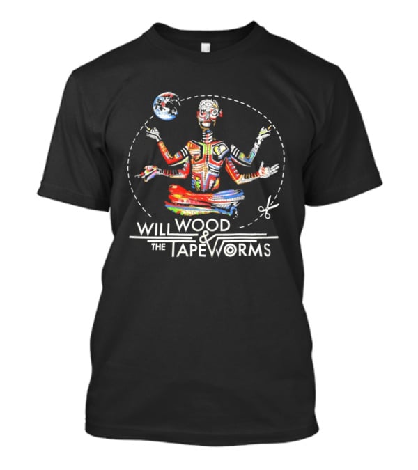 Will Wood And The Tapeworms Multicolor Meditating Figure With Globe T-Shirt