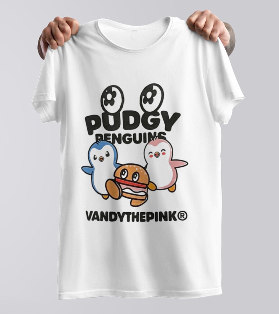 Pudgy Penguins Vandythepink With Burger Chibi Characters T-Shirt