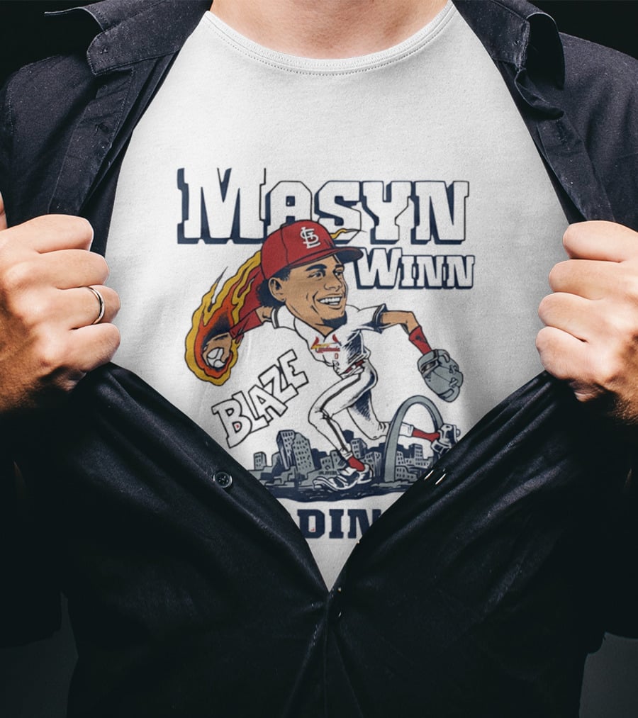 St. Louis Cardinals Masyn Winn Blaze Arch Skyline Caricature T-Shirt