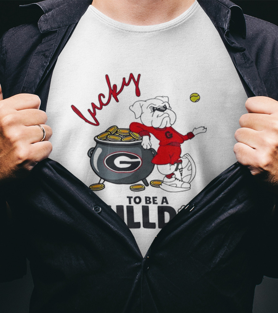 Lucky To Be A Georgia Bulldogs Football Fan With Pot Of Gold And Clover T-Shirt