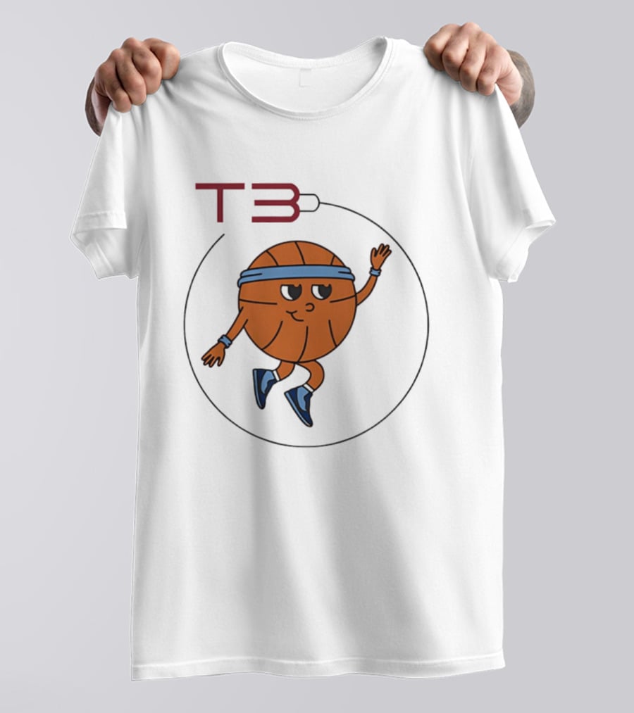 T3 Basketball Cartoon Character In Headband And Sneakers T-Shirt