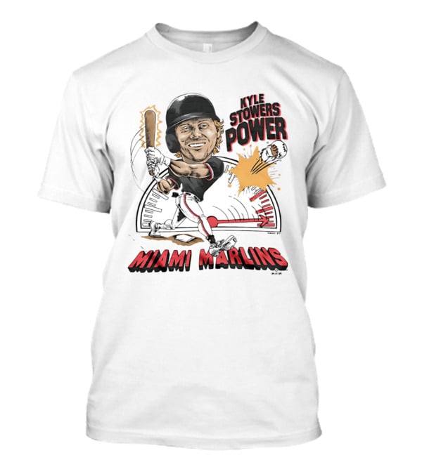 Kyle Stowers Power Miami Marlins Caricature Baseball Swing T-Shirt