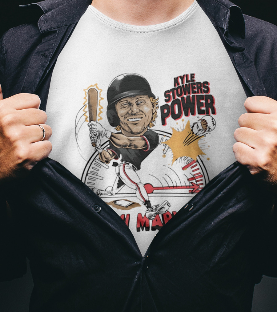 Kyle Stowers Power Miami Marlins Caricature Baseball Swing T-Shirt