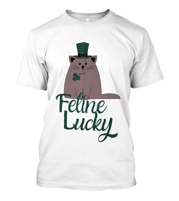 St Patrick's Day Feline Lucky Cat With Shamrock Hat T-Shirt