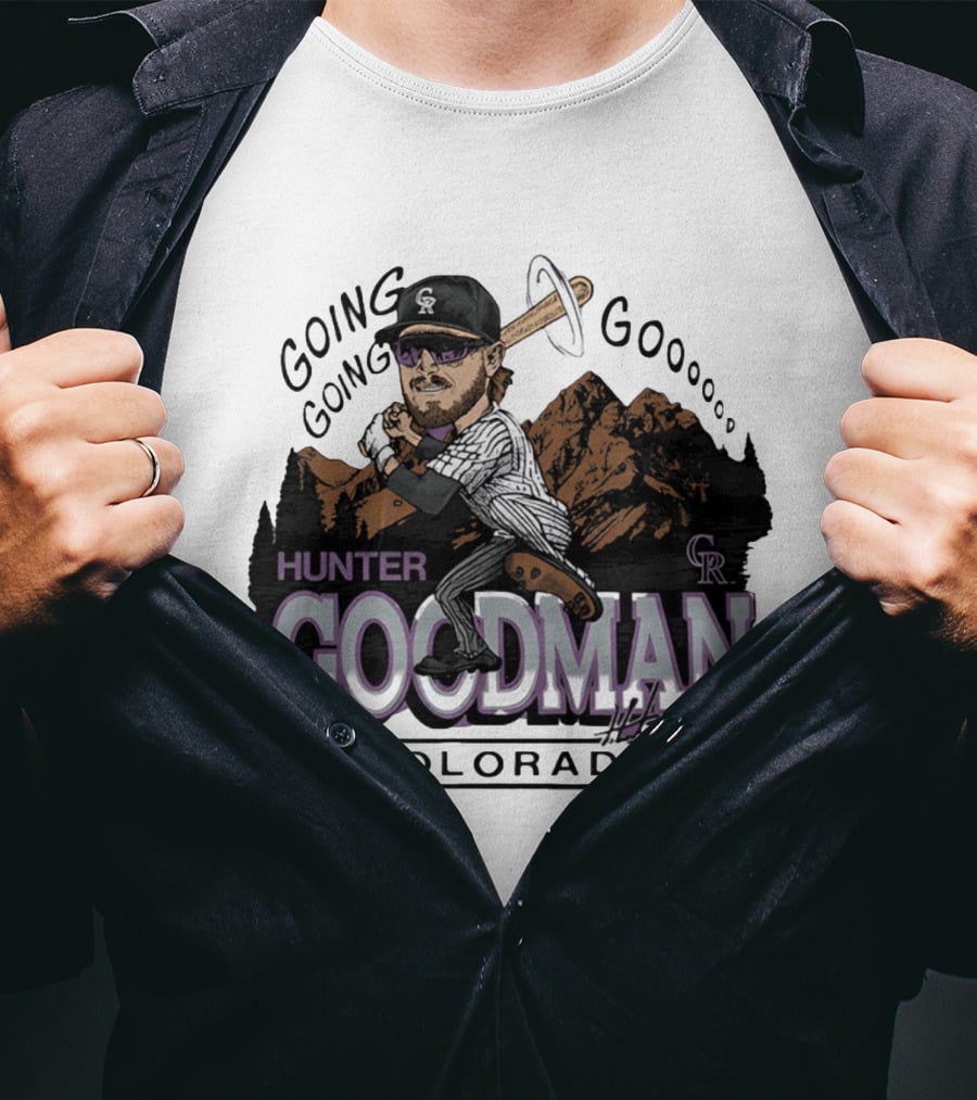 Hunter Goodman Going Going Going Colorado Rockies Caricature T-Shirt