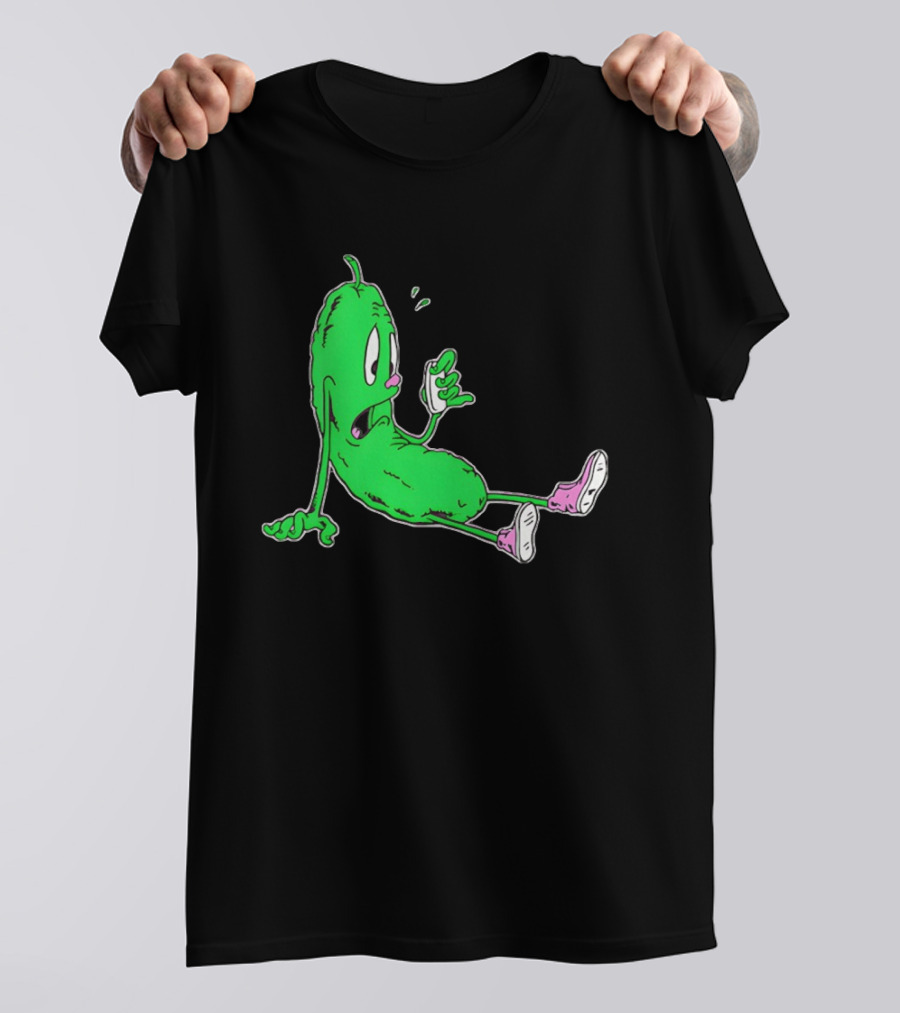 Stunsig Green Pickle Cartoon Phone Expression T-Shirt