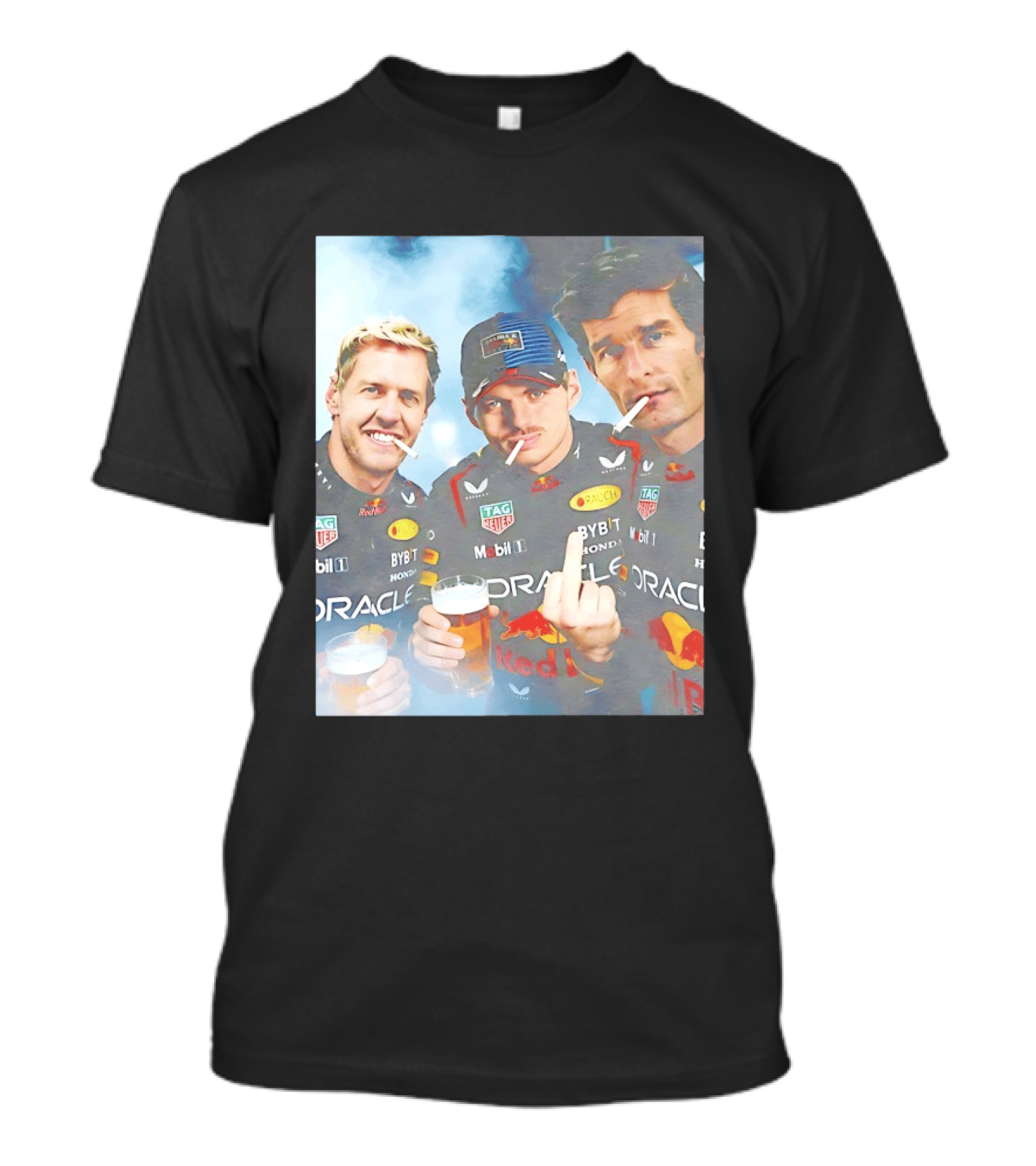 Red Bull Racing Vettel Verstappen Webber Smoking Fun F1 Legends Team Oracle T-Shirt