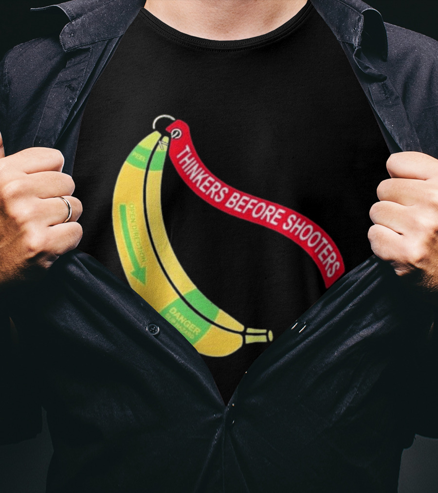 Thinkers Before Shooters John Jackson Banana Warning Peel Open Direction T-Shirt