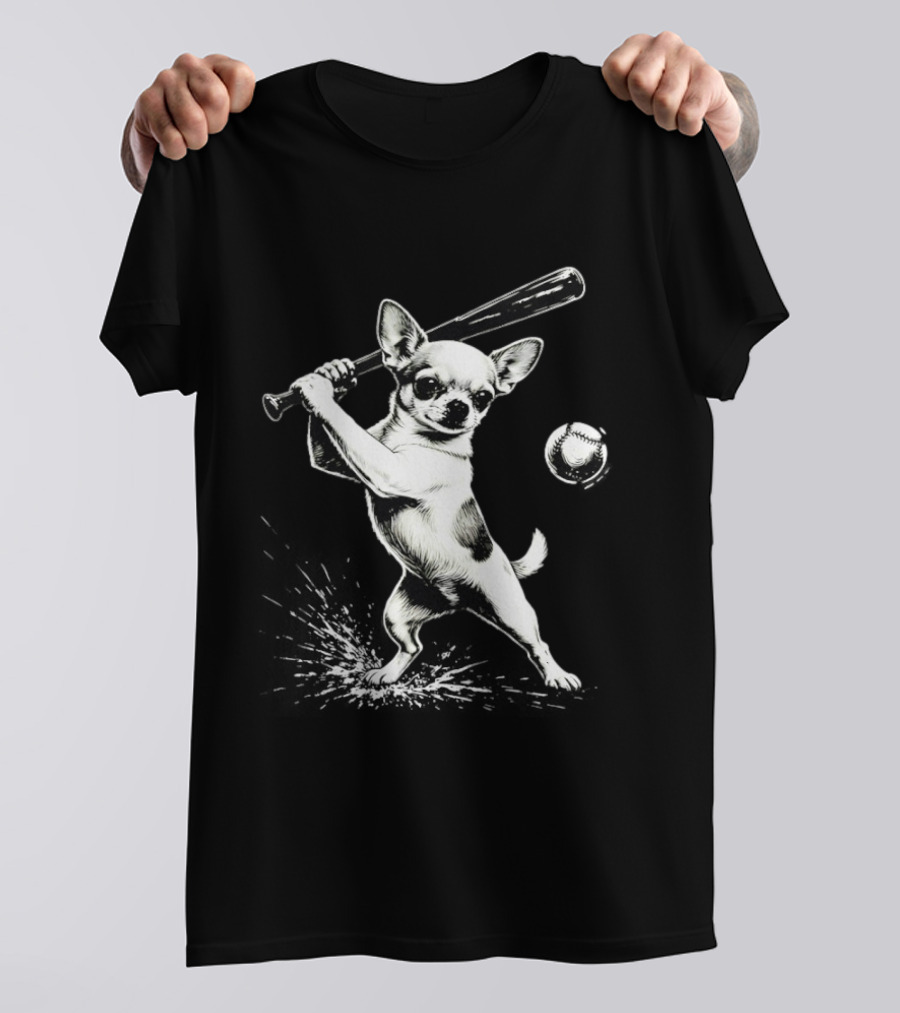 Chihuahua Playing Baseball Batting Cute Dog Sports Humor T-Shirt