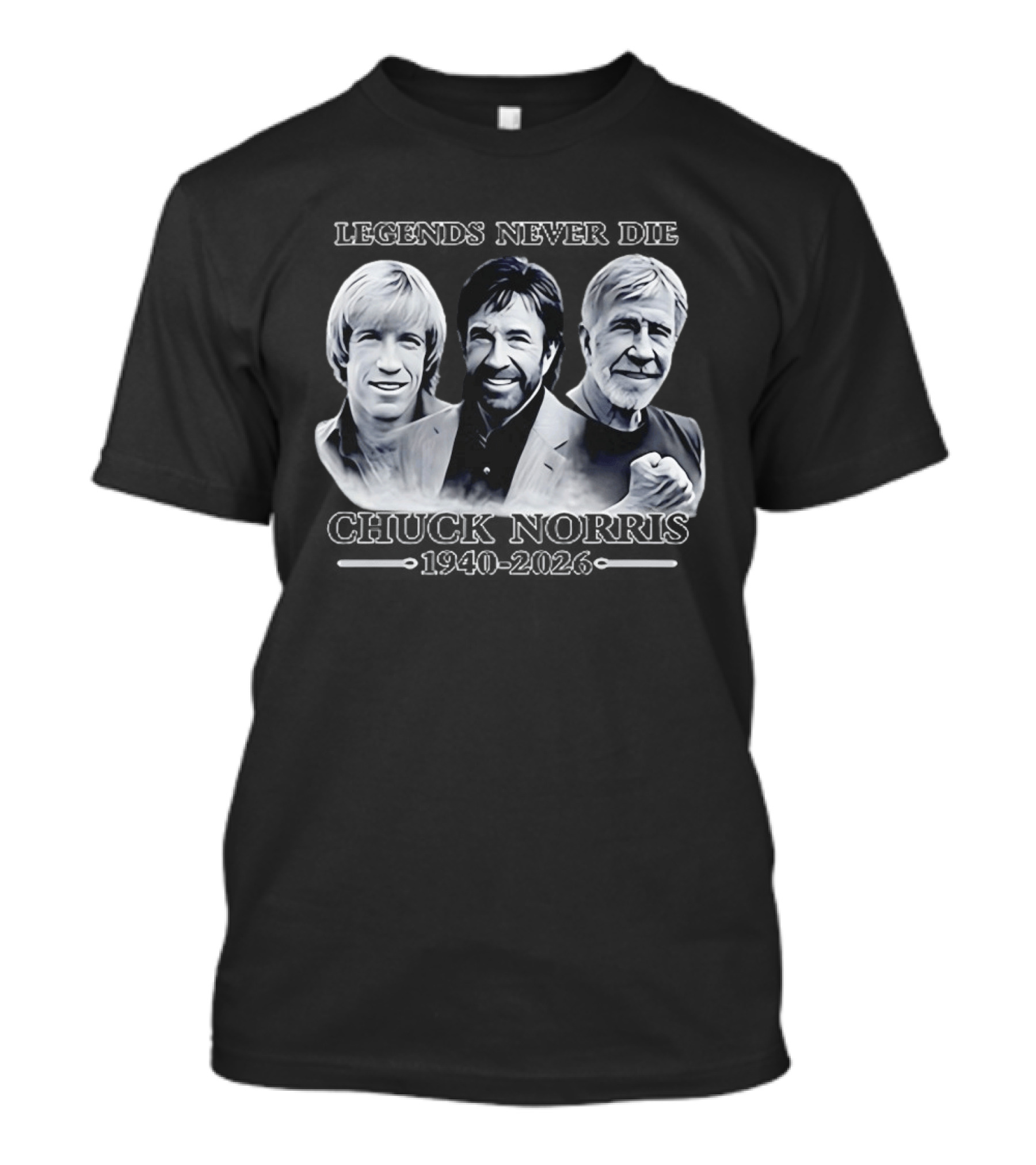 Chuck Norris Legends Never Die 1940 2026 Three Generations Power Strength T-Shirt