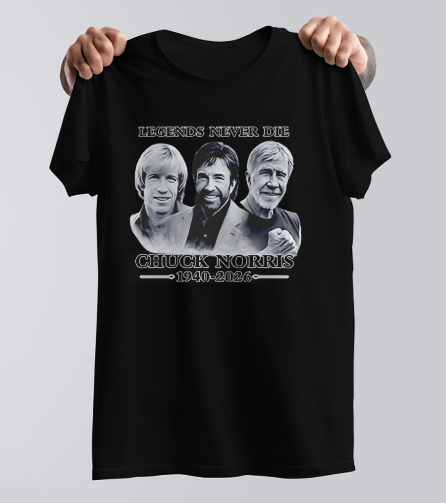 Chuck Norris Legends Never Die 1940 2026 Three Generations Power Strength T-Shirt