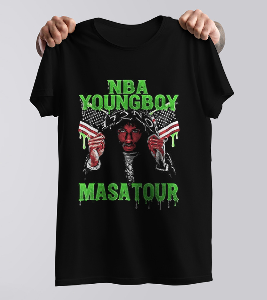 NBA Youngboy Masa Tour Tracklist Green Drip Text With Red Artistic Face T-Shirt