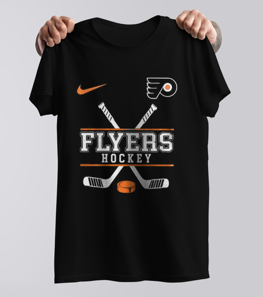 Philadelphia Flyers Nike Hockey Crossed Sticks And Puck T-Shirt