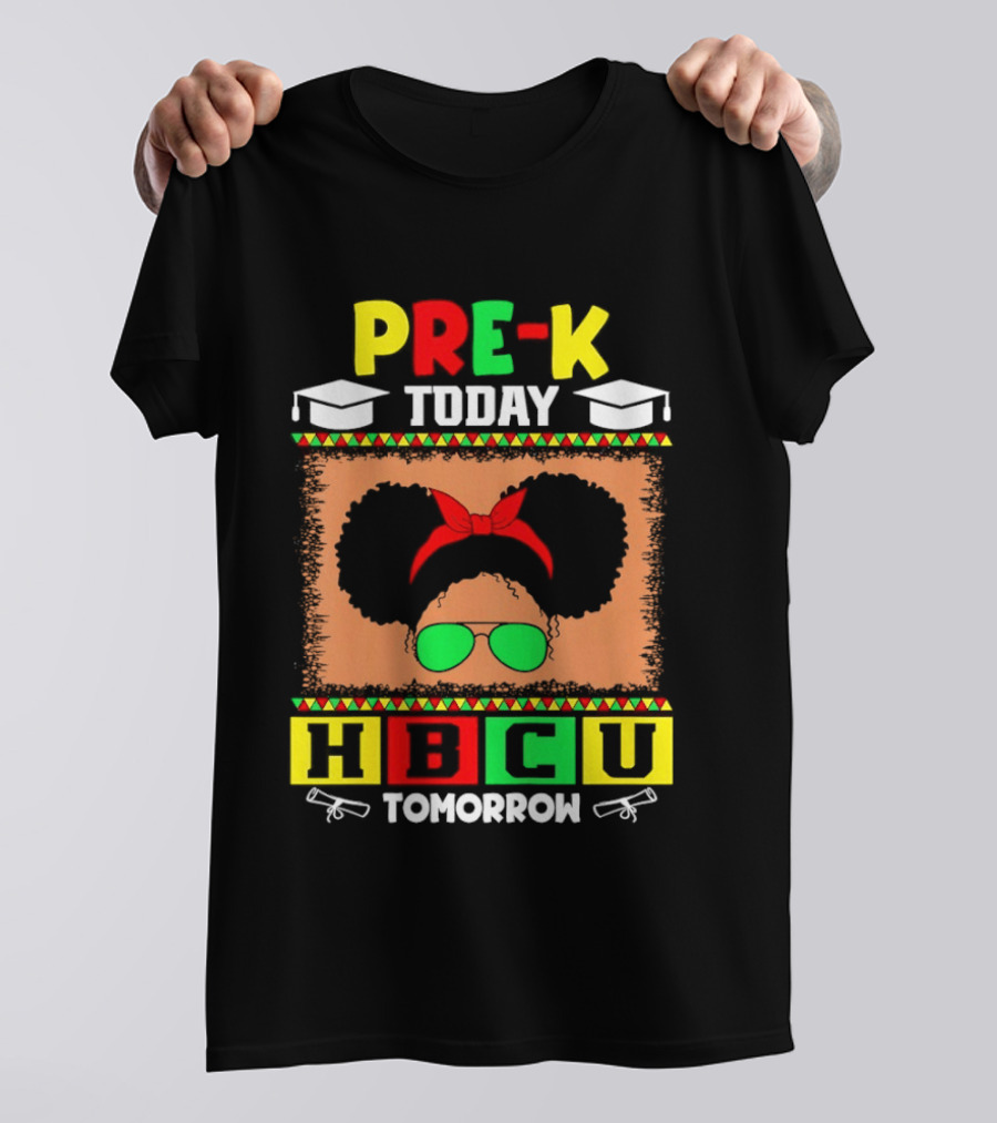 Pre K Today HBCU Tomorrow Graduation Caps Green Red Yellow Blocks T-Shirt