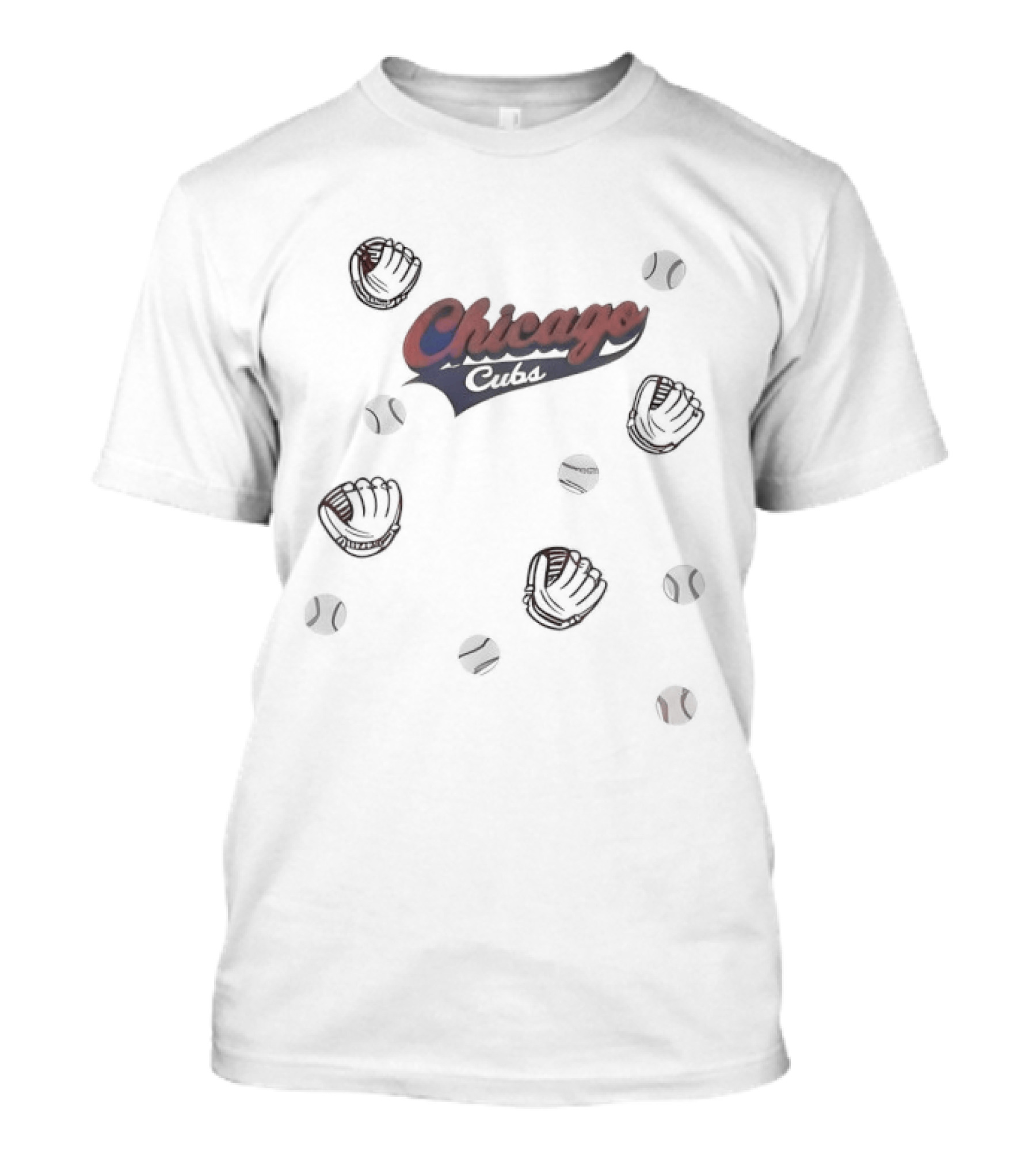 Chicago Cubs Baseball Pattern With Gloves And Balls T-Shirt