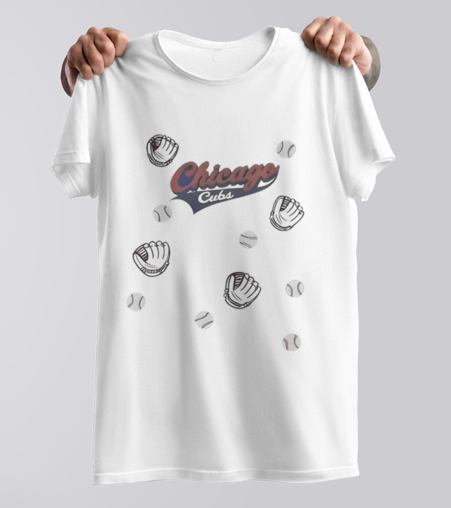 Chicago Cubs Baseball Pattern With Gloves And Balls T-Shirt