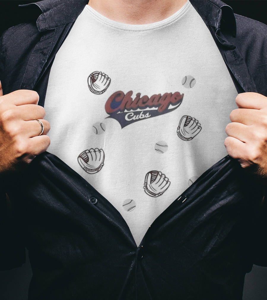 Chicago Cubs Baseball Pattern With Gloves And Balls T-Shirt