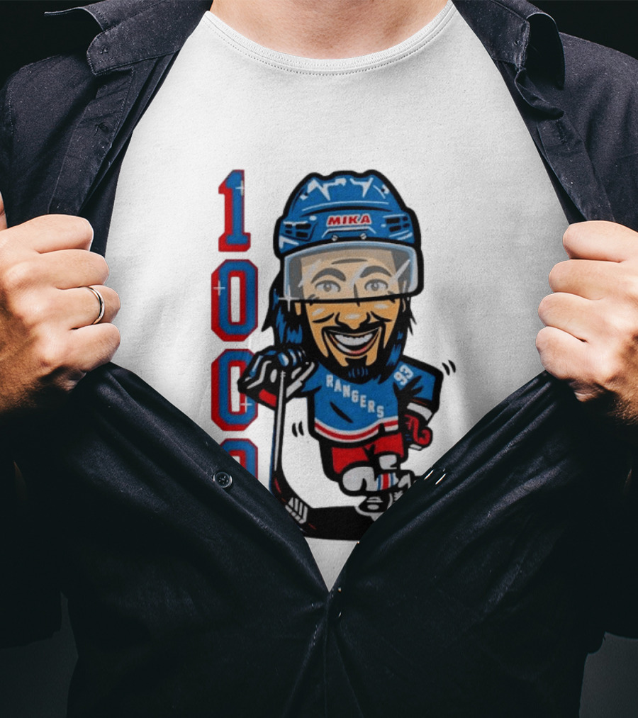 Mika Rangers 93 Hockey Player 1000 Games Celebration T-Shirt