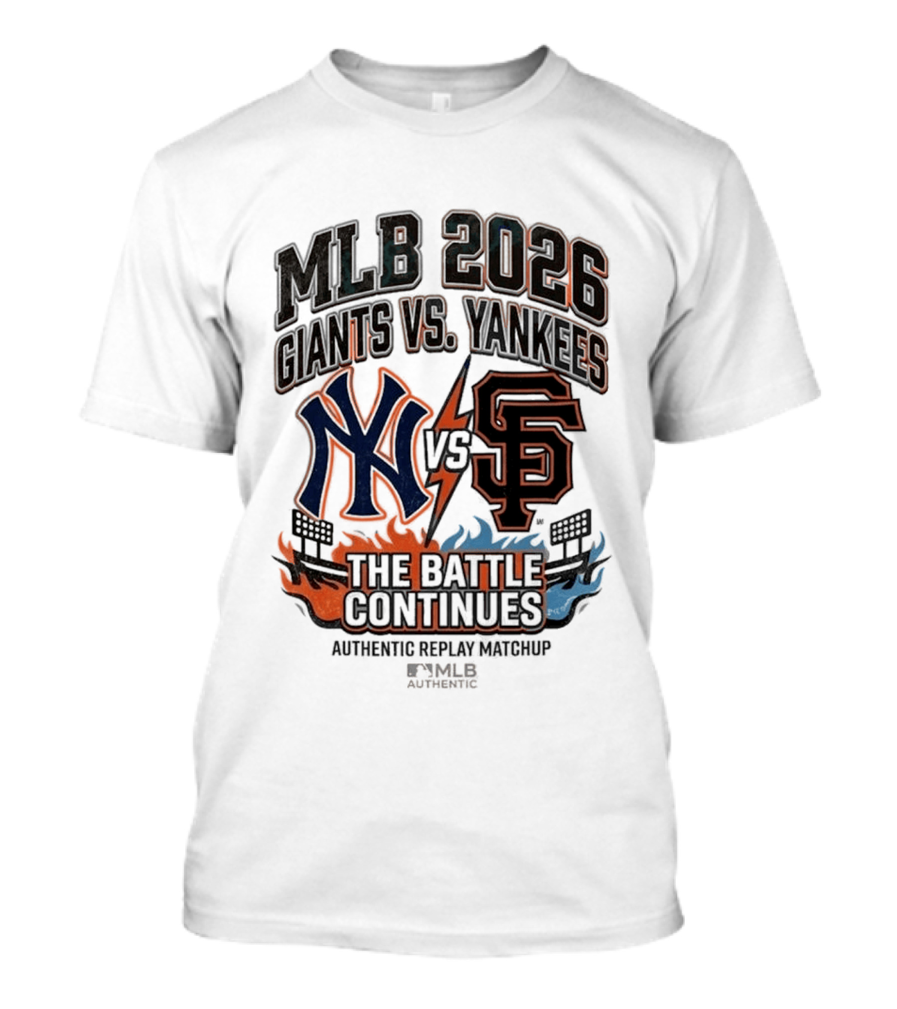 MLB 2026 Giants Vs. Yankees The Battle Continues Authentic Replay Matchup T-Shirt