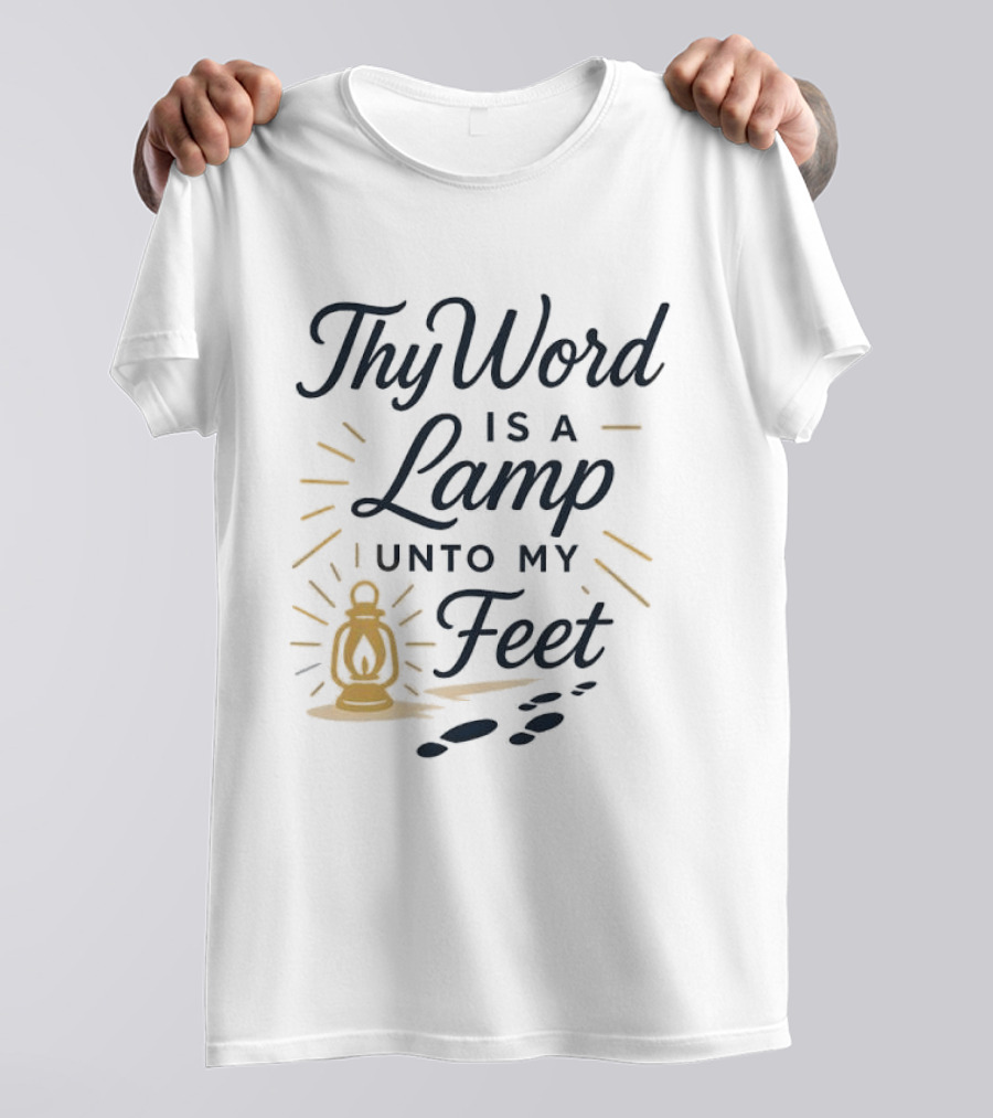 Thy Word Is A Lamp Unto My Feet Lantern Art With Footprints T-Shirt